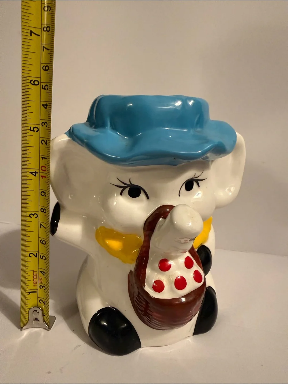 Vintage Elephant Vase/Planter Whimsical Anthropomorphic Made in Taiwan Trunk Up